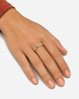 Mica Adjustable Ring — Gold / Rainbow — close-up model wearing view