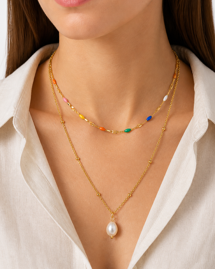 Akoya Layered Pearl Necklace - model close-up