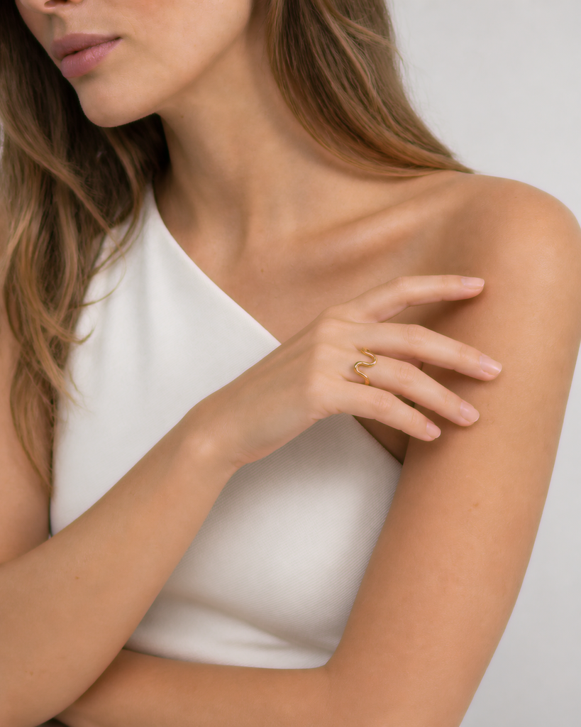 Talia Adjustable Ring — Gold — close-up model scale detail