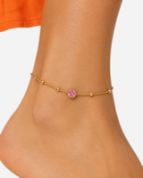 Jade Crystal Anklet — 08 — Pink crystal ankle-wearing macro with tangerine dress