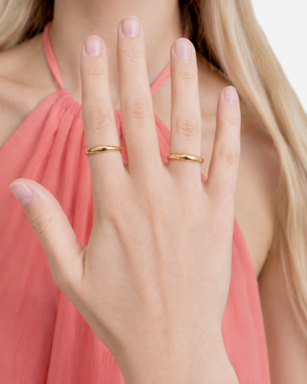 Dahlia Ring Set — Gold — consistent tan skin scale view