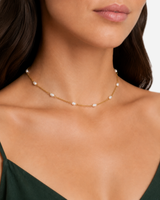 Coralie Dainty Gold Pearl Choker — Gold — close-up model scale detail