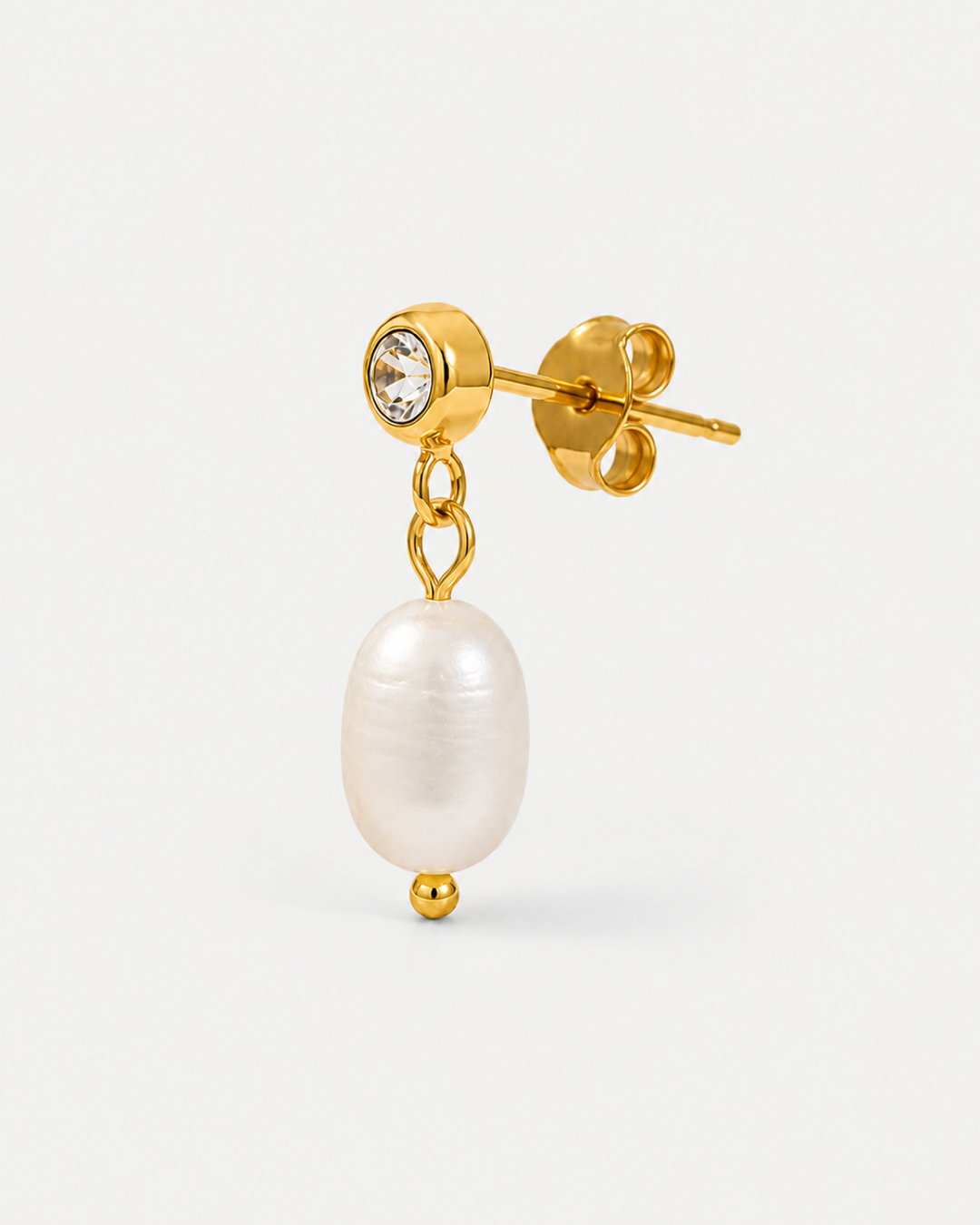 Marley Pearl Crystal Earrings — 09 — Gold — post and butterfly-back construction