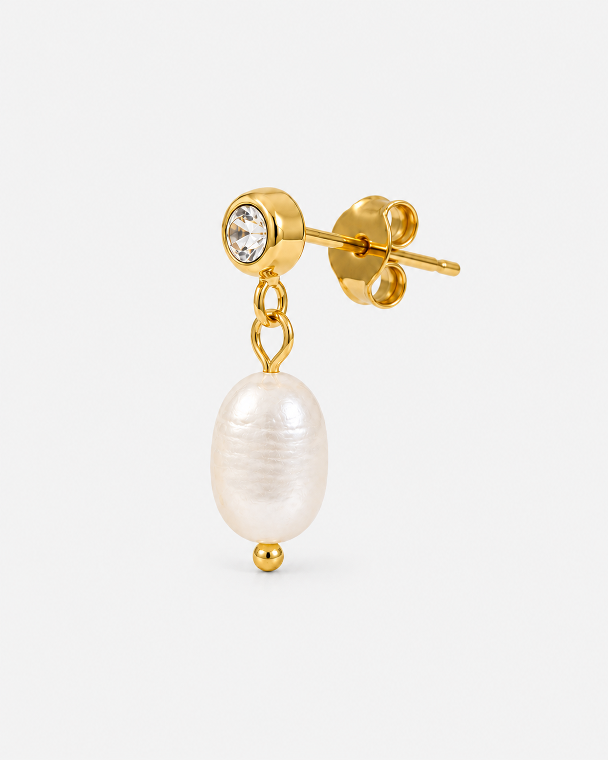 Marley Pearl Crystal Earrings — 09 — Gold — post and butterfly-back construction