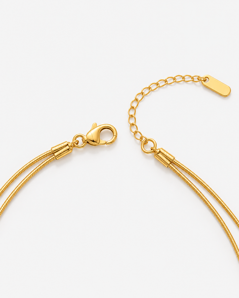 Alyrah Layered Crystal Necklace — layered lobster clasp, oval extender and flat end-tag closure detail