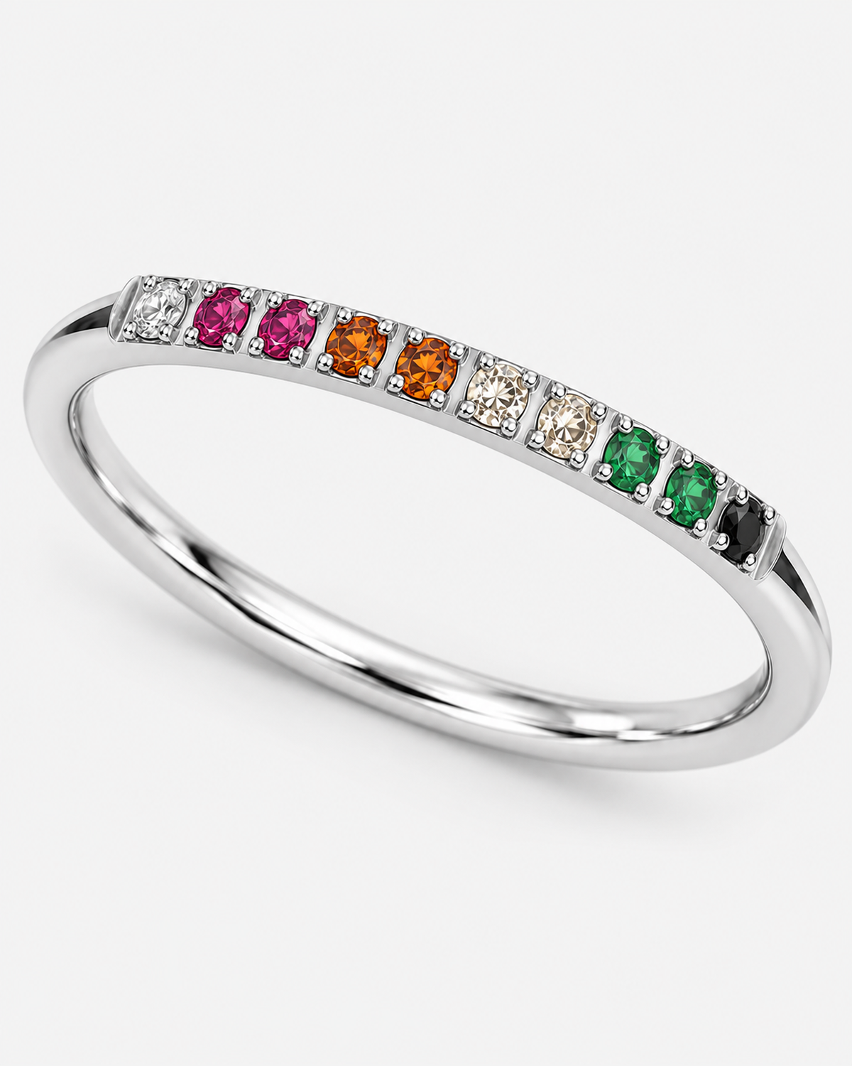 Nadia Golden Hour Ring — Silver inner band, underside and rainbow-stone setting construction detail