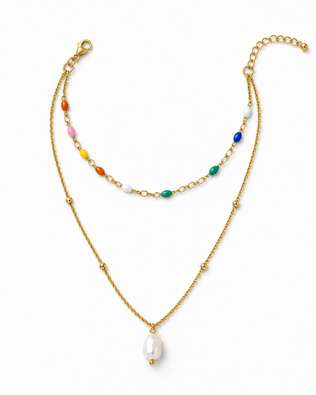 Akoya Layered Pearl Necklace - connected two-strand clasp and extender detail
