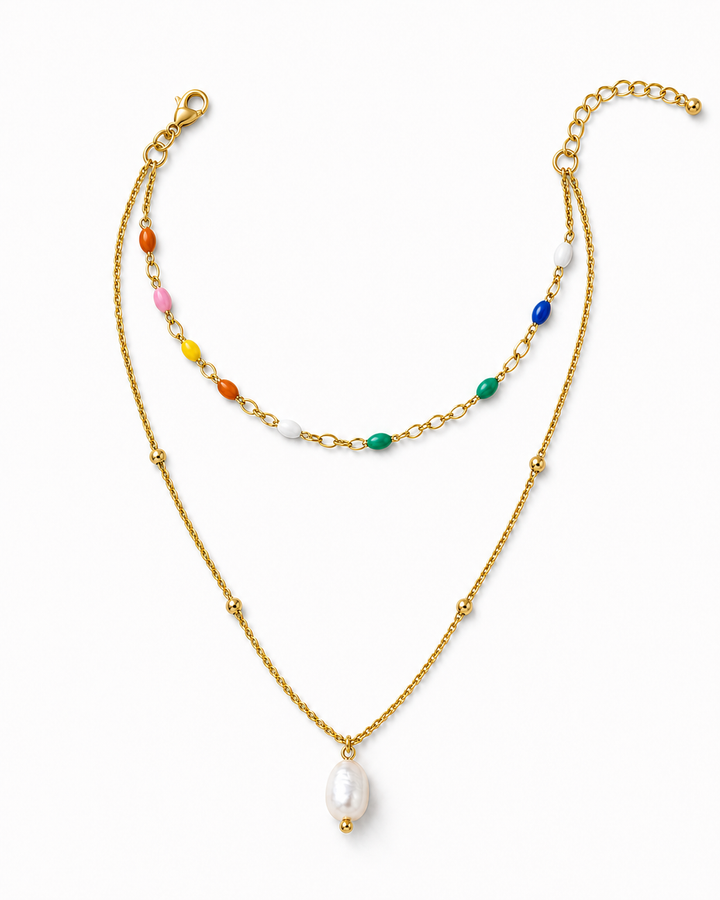 Akoya Layered Pearl Necklace - connected two-strand clasp and extender detail