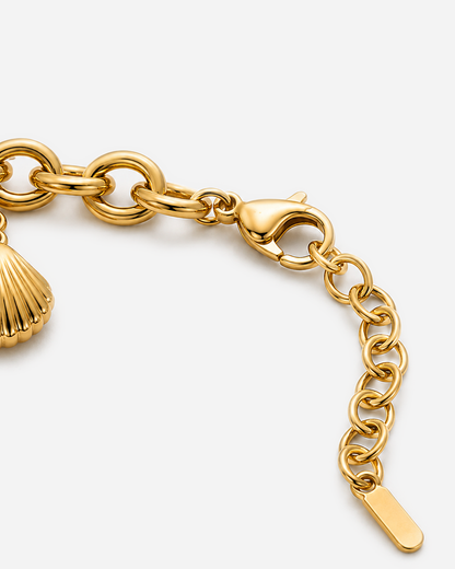 Jenna Ocean Charm Bracelet — 11 — Gold — lobster clasp, extender and end-tag construction macro