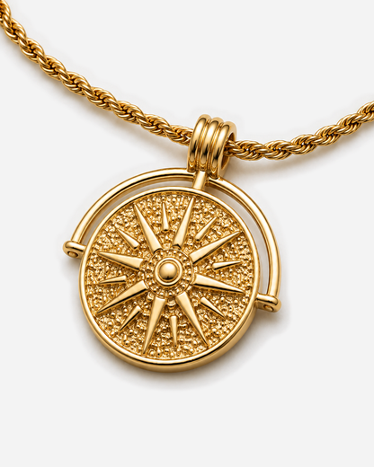 Marisol Golden Sun Necklace — 20 — Gold — sun/rope macro