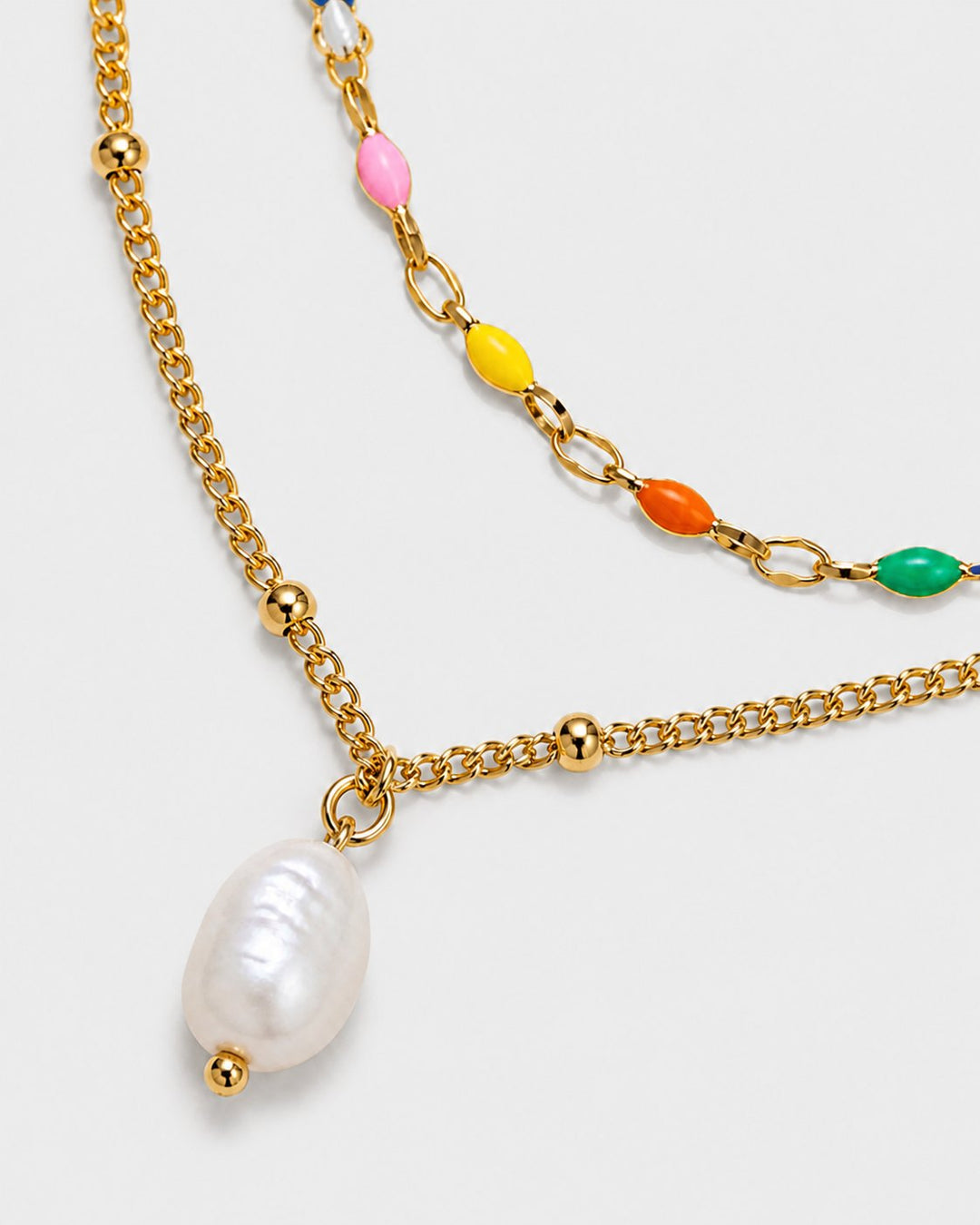 Akoya Layered Pearl Necklace - pearl and enamel detail