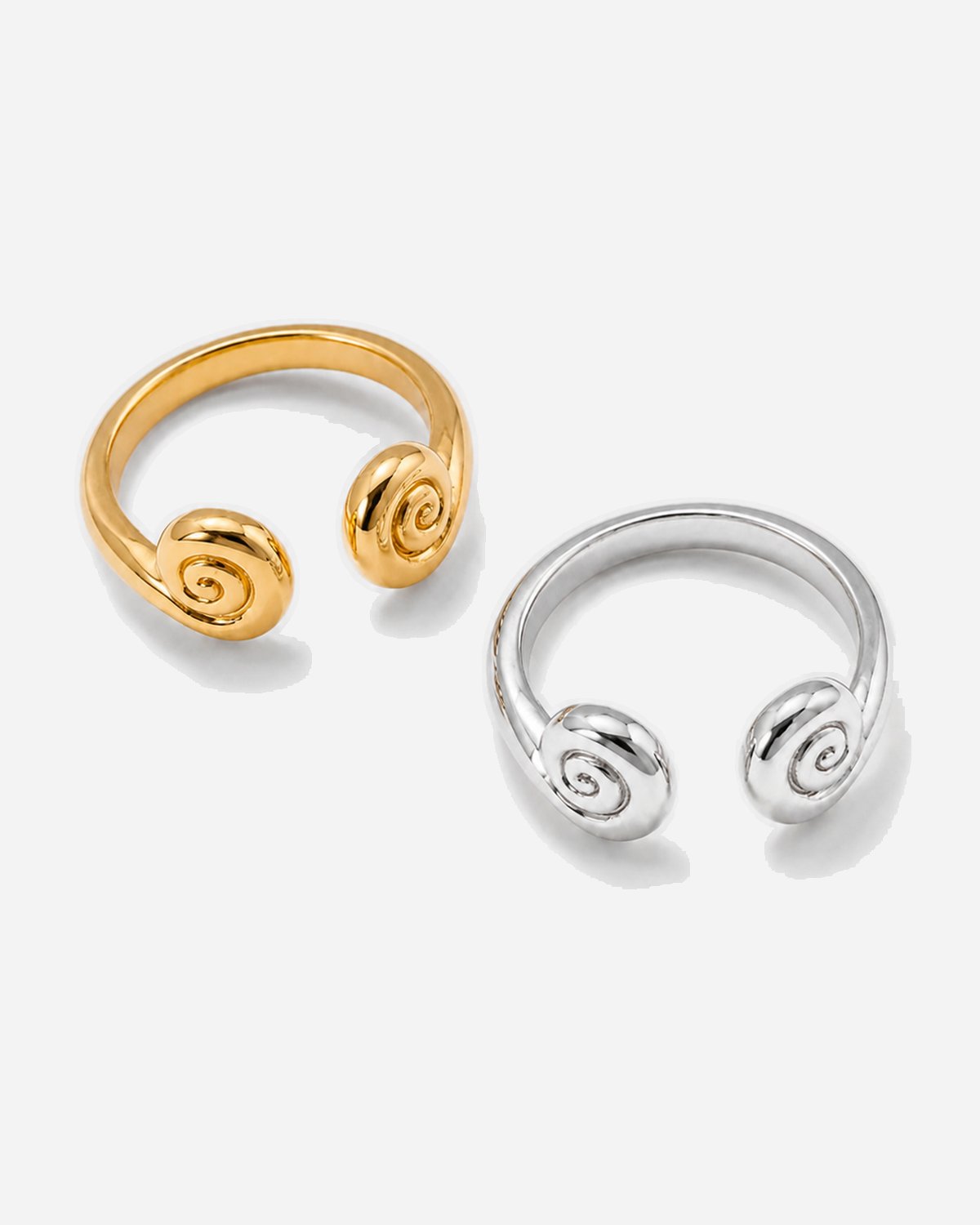 Concha Adjustable Shell Ring — Gold and Silver paired hero