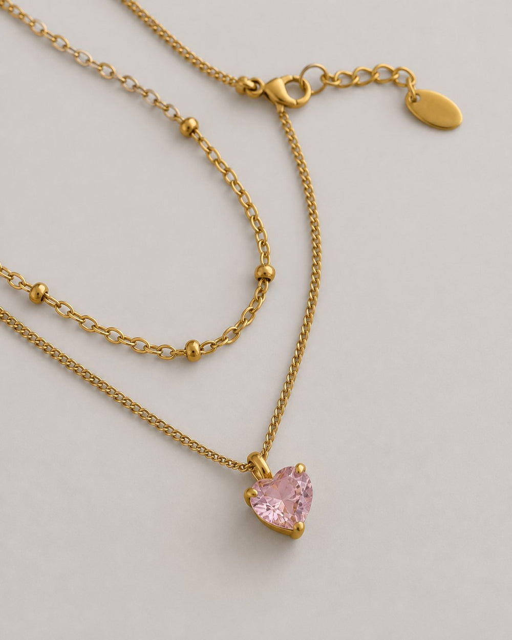 Jula Crystal Heart Layered Necklace — heart and closure macro