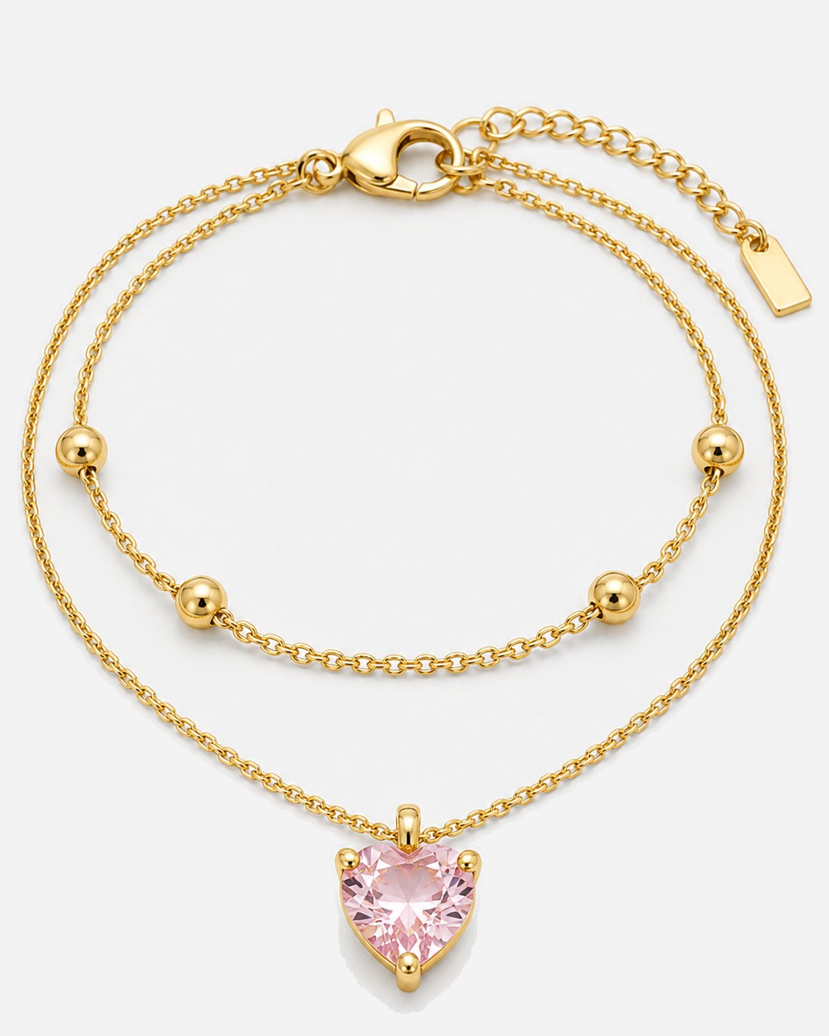 Jula Crystal Heart Layered Necklace — heart and closure macro
