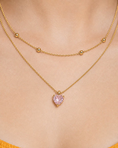 Jula Crystal Heart Layered Necklace — close wearing view