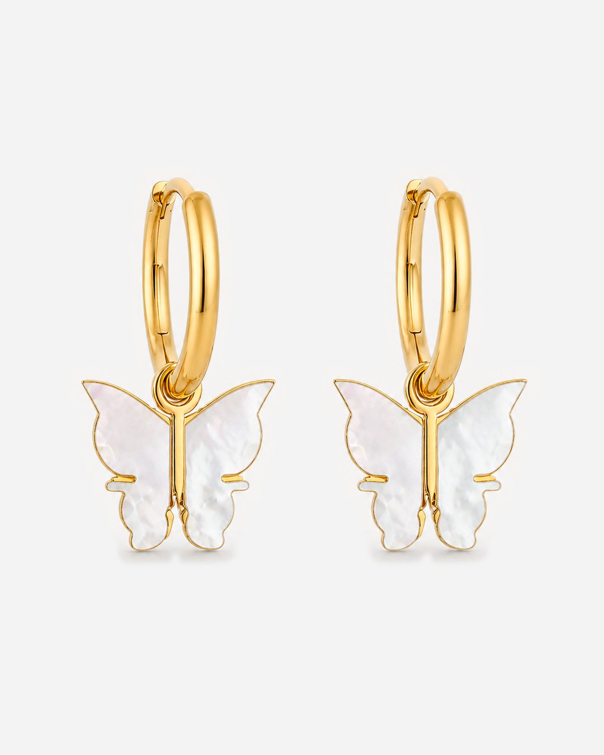 Kimana gold-tone hoop earrings with white butterfly-shaped drops