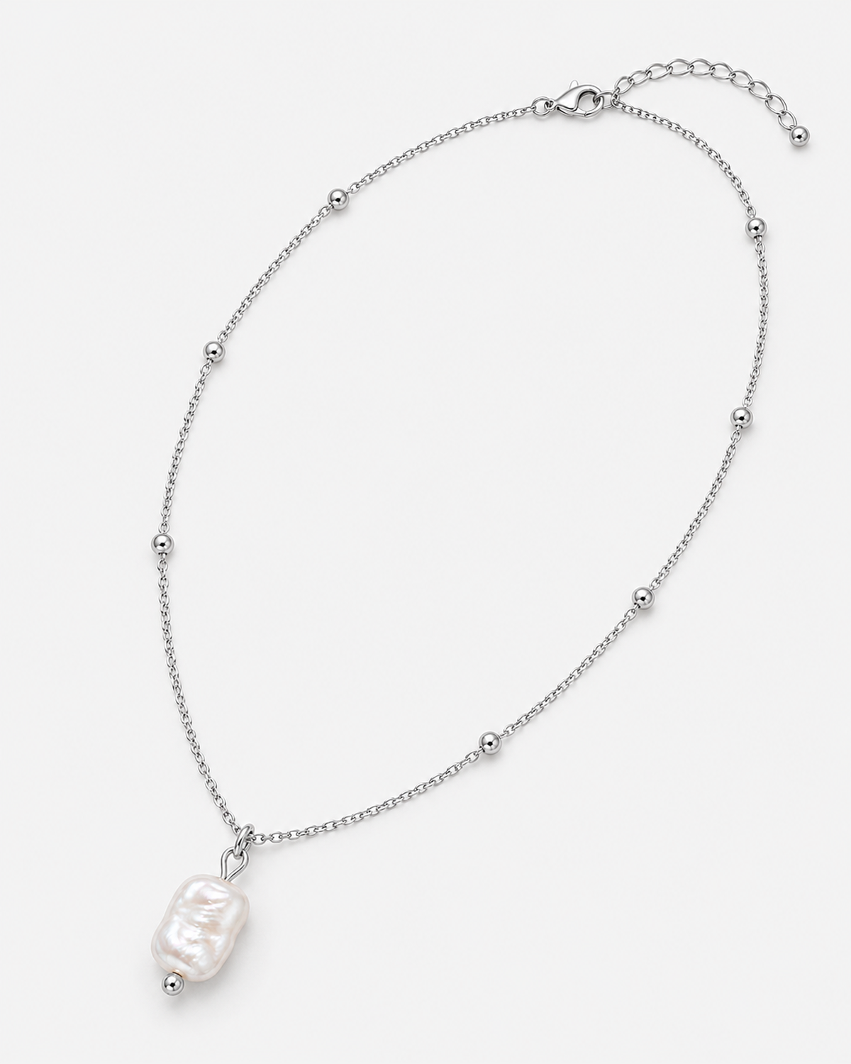Alara Pearl Necklace — Silver product three-quarter view